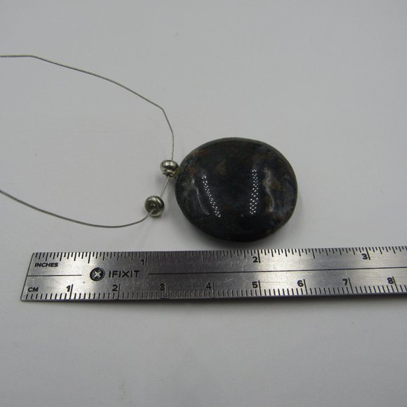 20" Silver Tone Large Stone Pendant Necklace - Picture 3 of 4